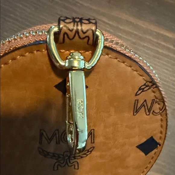 MCM Cognac Visetos Round Zip Pouch with Iconic MCM Logo Print, Like New - Picture 6 of 6
